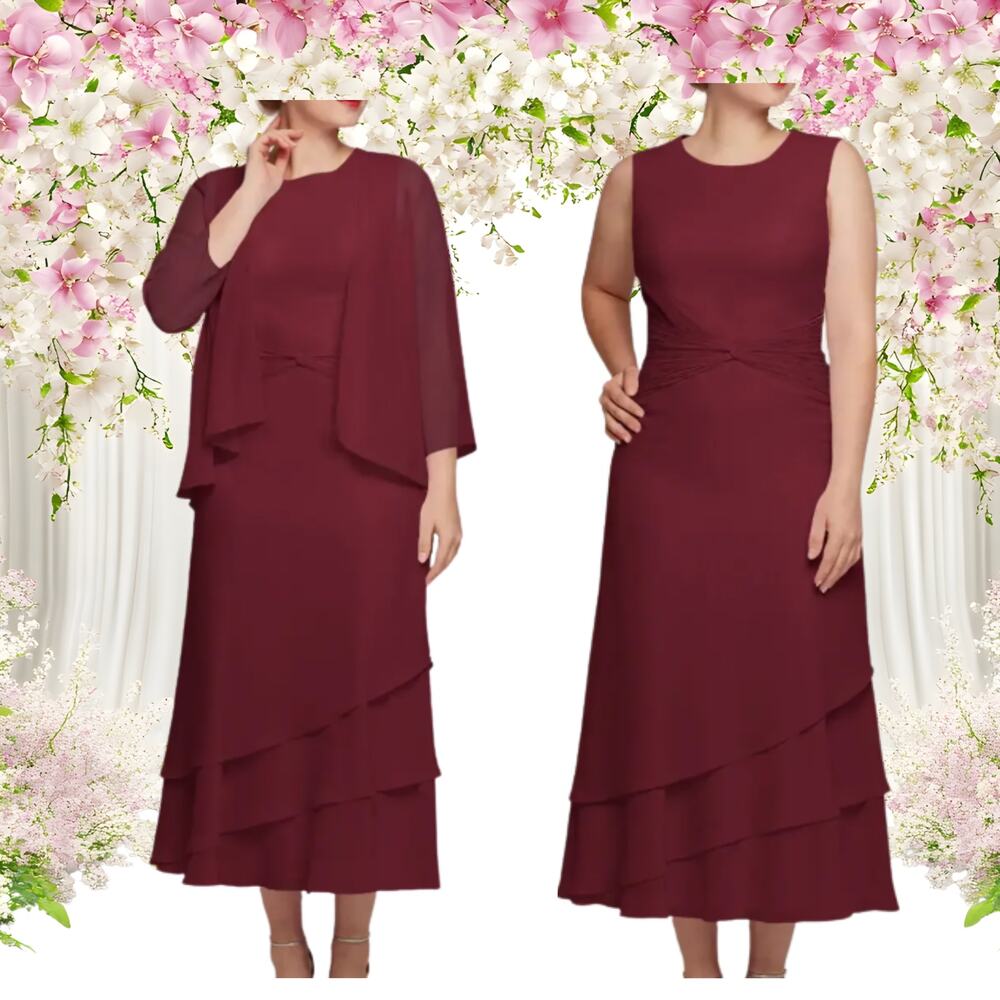 AW BRIDAL SZ 14 1x Plus burgundy Babette mother of the bride maxi 2 pc dress B91